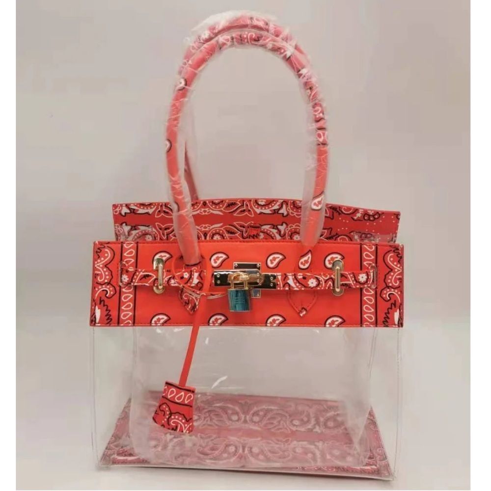 Red Bandana Paisley Clear Shoulder Hand bag - Picture 3 of 4